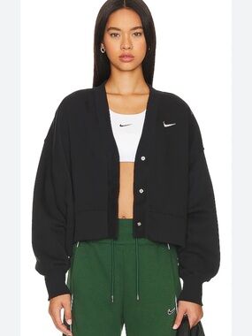 Nike Sportswear Phoenix Oversized Black Fleece Cardigan Sweatshirt Size Medium